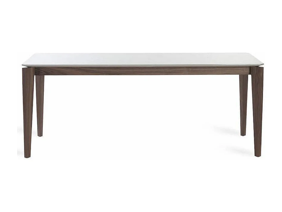 Table rectangulaire bois laqué et pieds bois noyer Muza-Couleur Ciment