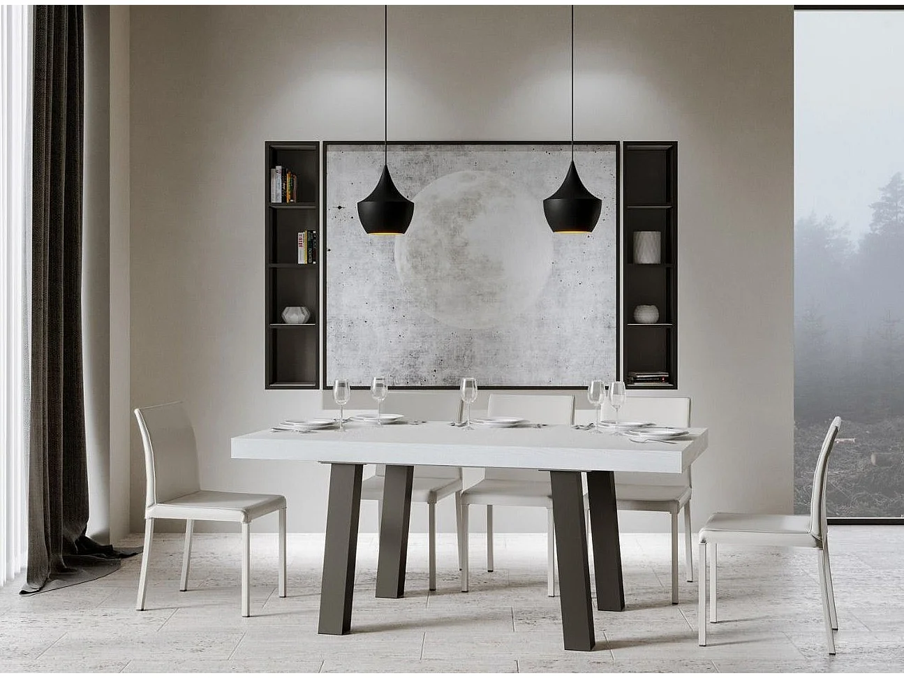 Bidy rechthoekige witte eettafel en antraciet metalen poten 160 cm