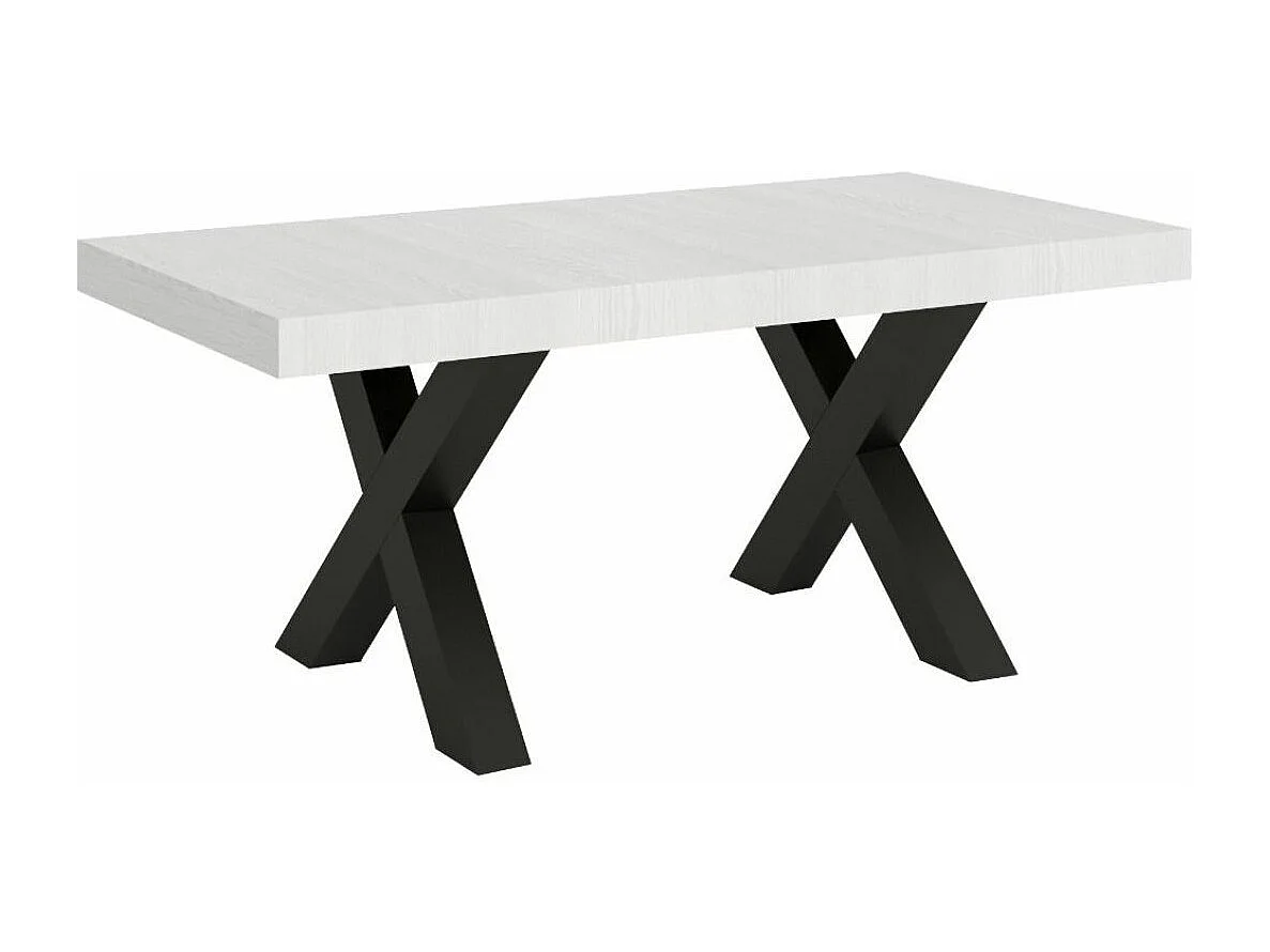 Mesa de comedor Tsara 130 cm rectangular de fresno blanco con patas de metal gris oscuro