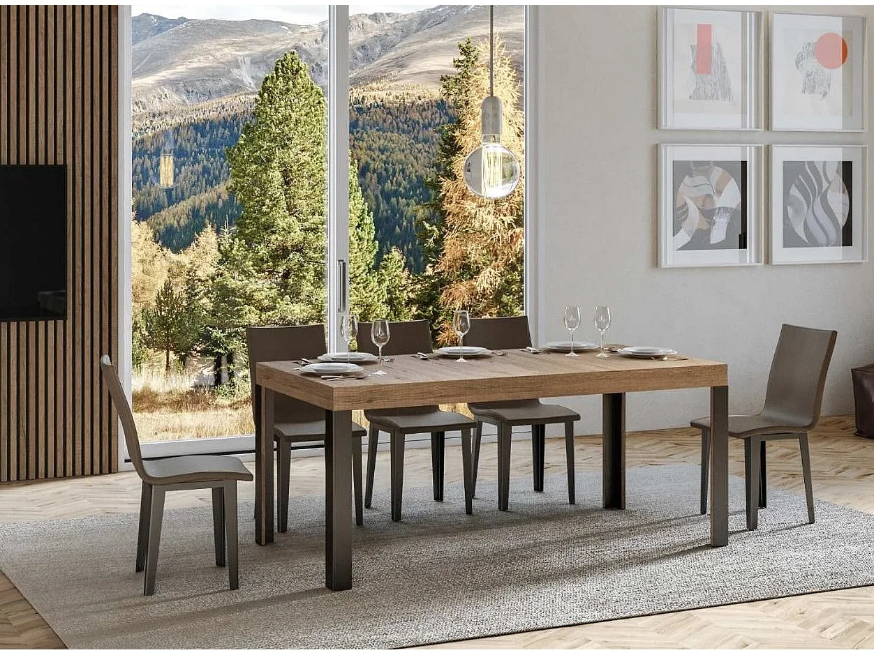 Rechthoekige lichthouten eettafel en donkergrijze metalen poten Liva 160 cm