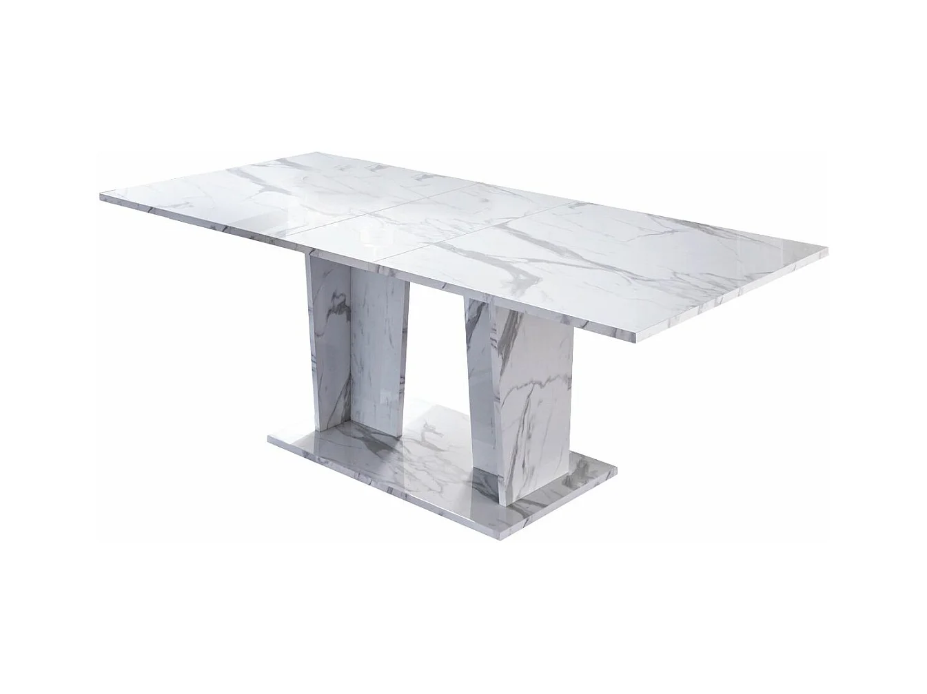 Table à manger rectangulaire extensible bois blanc effet marbre vernis Botela 180 à 225cm