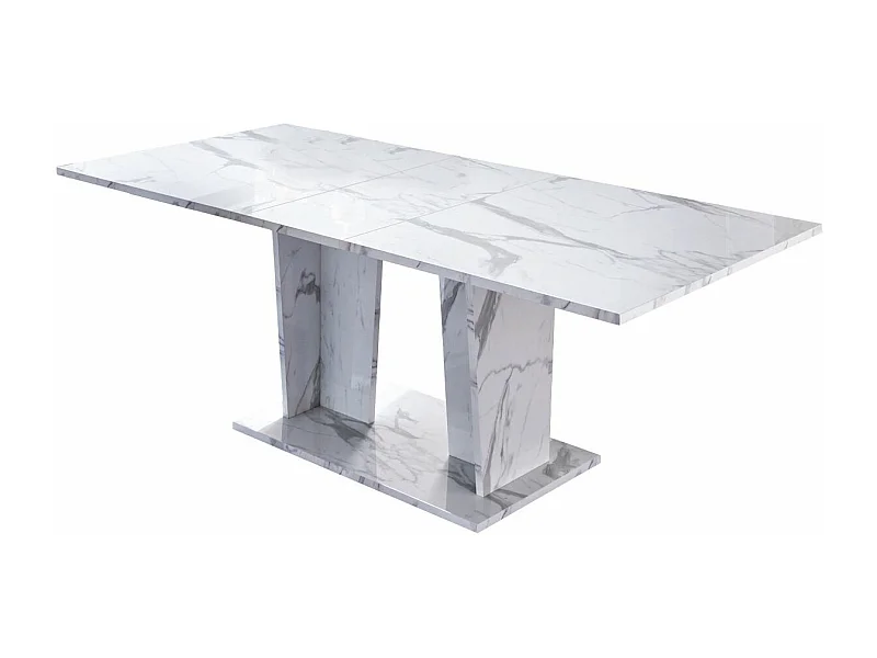 Table à manger rectangulaire extensible bois blanc effet marbre vernis Botela 180 à 225cm