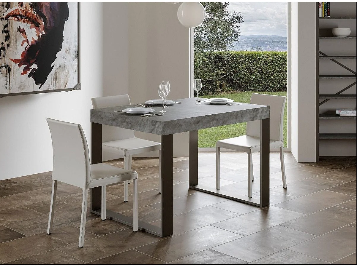 Table à manger moderne gris béton et pieds métal anthracite Tiroz 130cm