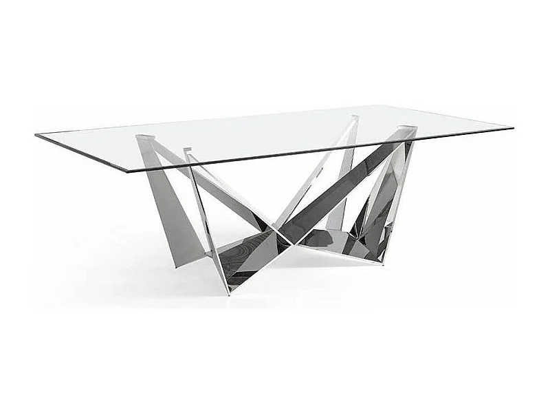 Table rectangulaire design acier chromé et verre trempé Trypa 180cm