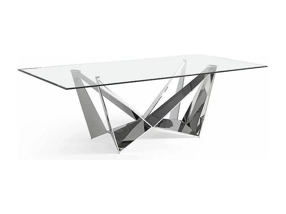 Table rectangulaire design acier chromé et verre trempé Trypa 180cm