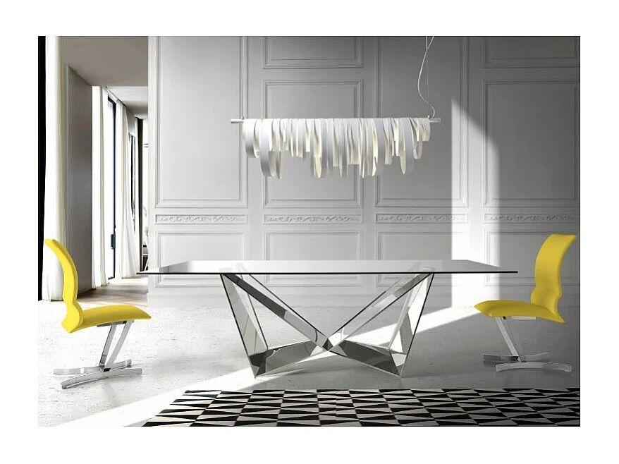 Table rectangulaire design acier chromé et verre trempé Trypa 180cm