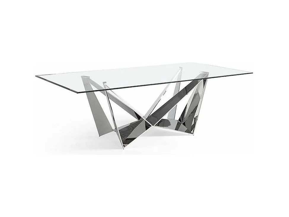 Table rectangulaire design acier chromé et verre trempé Trypa 180cm