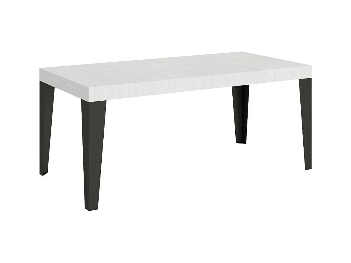 Table rectangulaire 130cm blanc et pieds métal anthracite Flavio 6 places