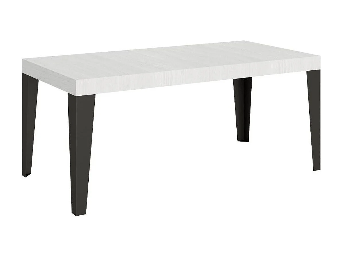 Table rectangulaire 130cm blanc et pieds métal anthracite Flavio 6 places