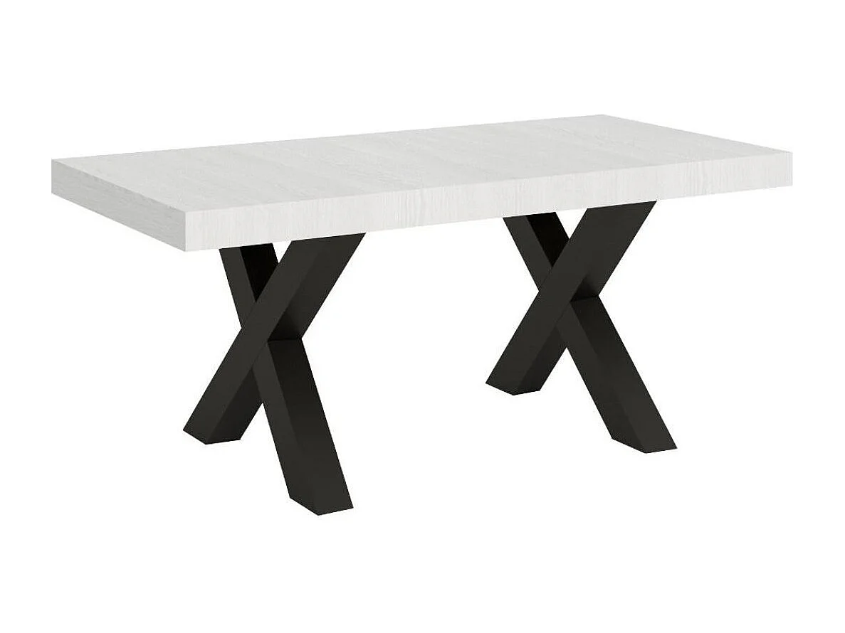 Mesa de comedor Tsara 160 cm rectangular de fresno blanco con patas de metal gris oscuro