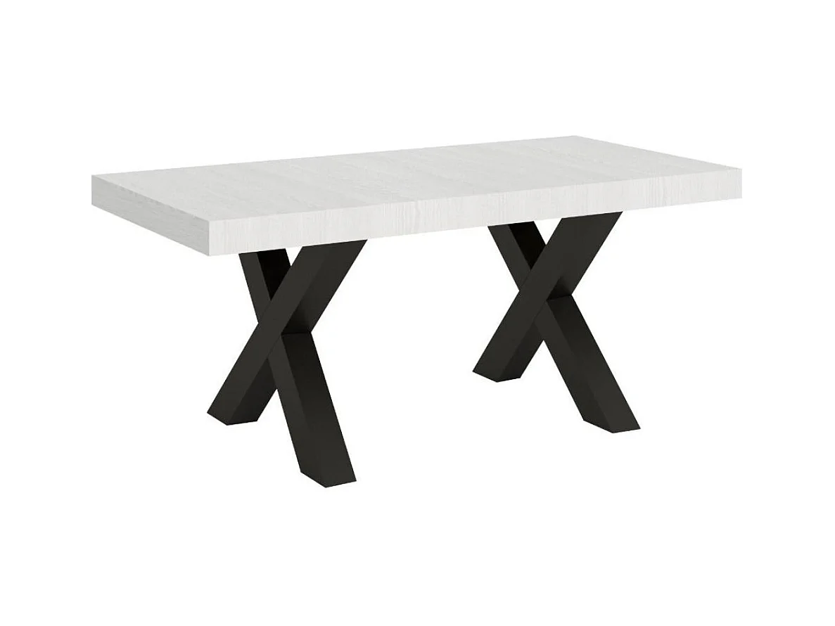 Table à manger rectangulaire blanc et pieds métal gris foncé Tsara 160cm