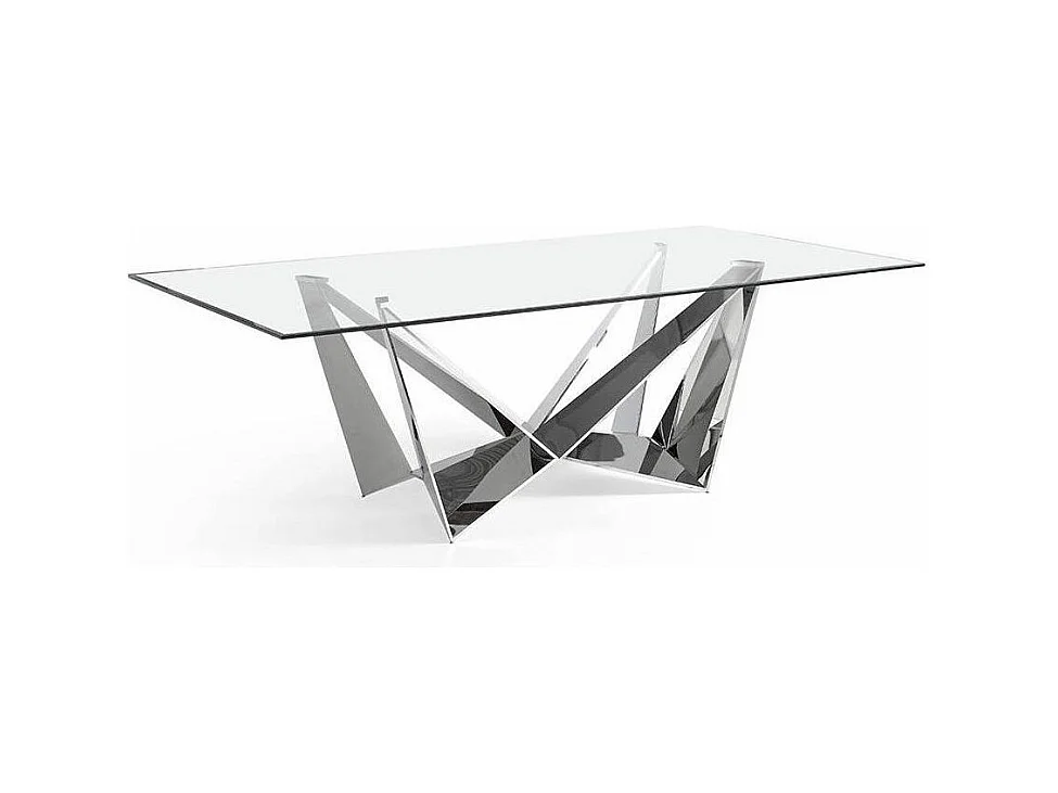 Table rectangulaire design acier chromé et verre trempé Trypa 200cm