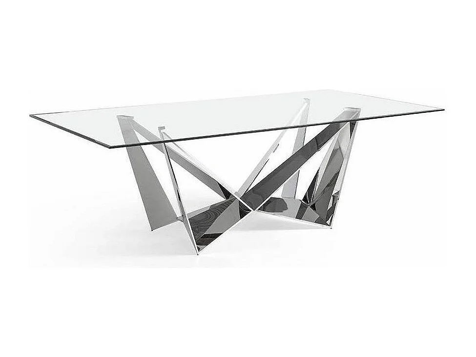 Table rectangulaire design acier chromé et verre trempé Trypa 200cm