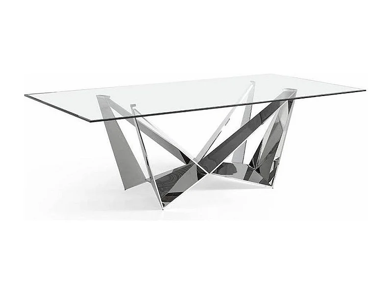 Table rectangulaire design acier chromé et verre trempé Trypa 200cm