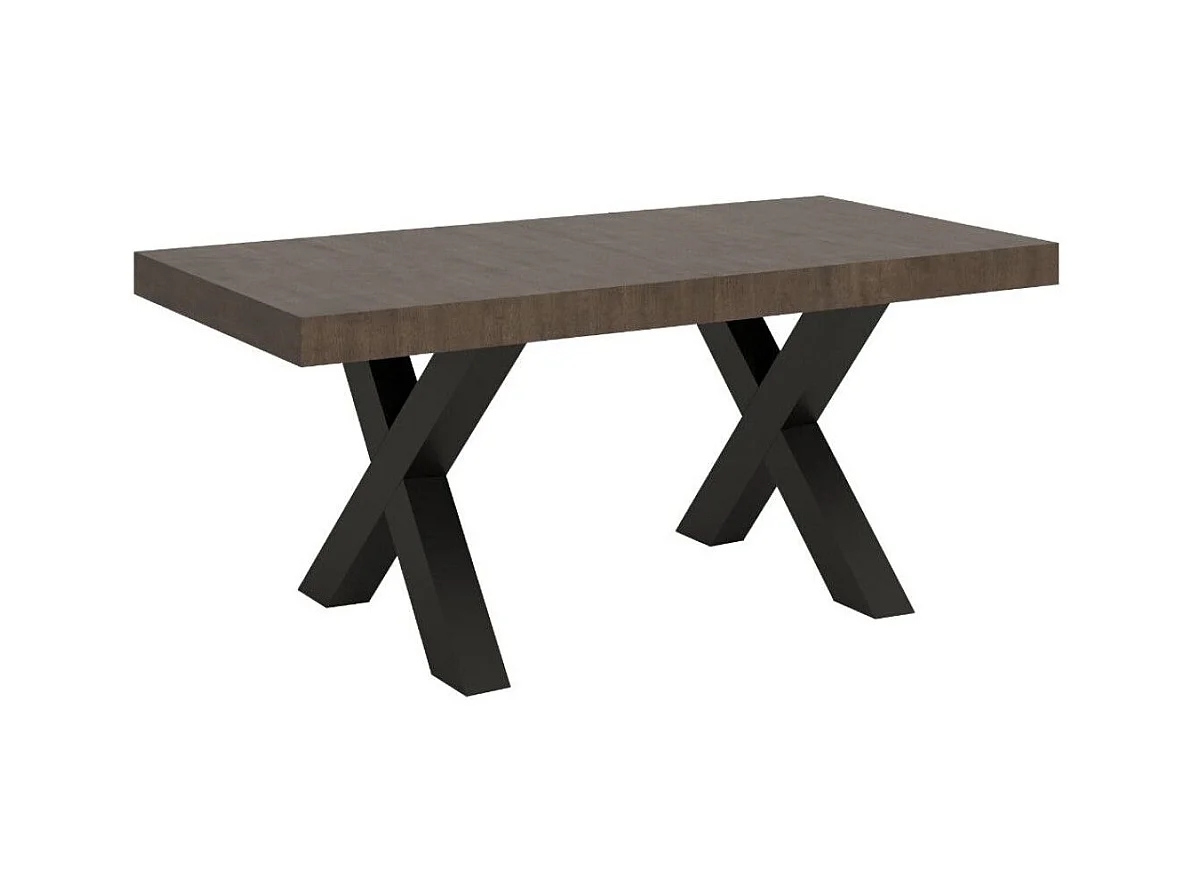 Table à manger rectangulaire bois foncé et pieds métal gris foncé Tsara 130cm