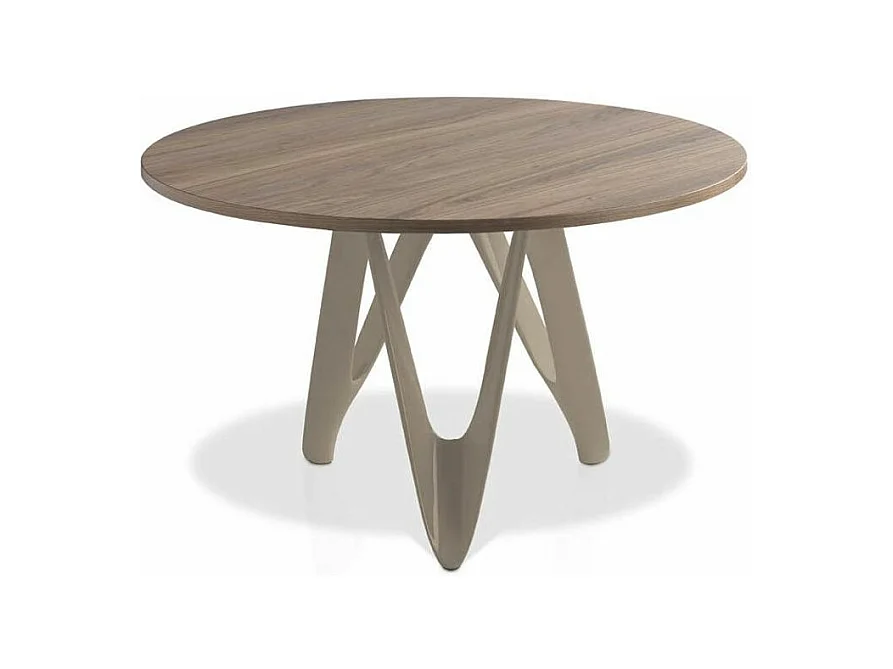 Table ronde plateau bois noyer et pied fibre de verre laqué marron Perla-Dimensions D 110 x H 76 cm
