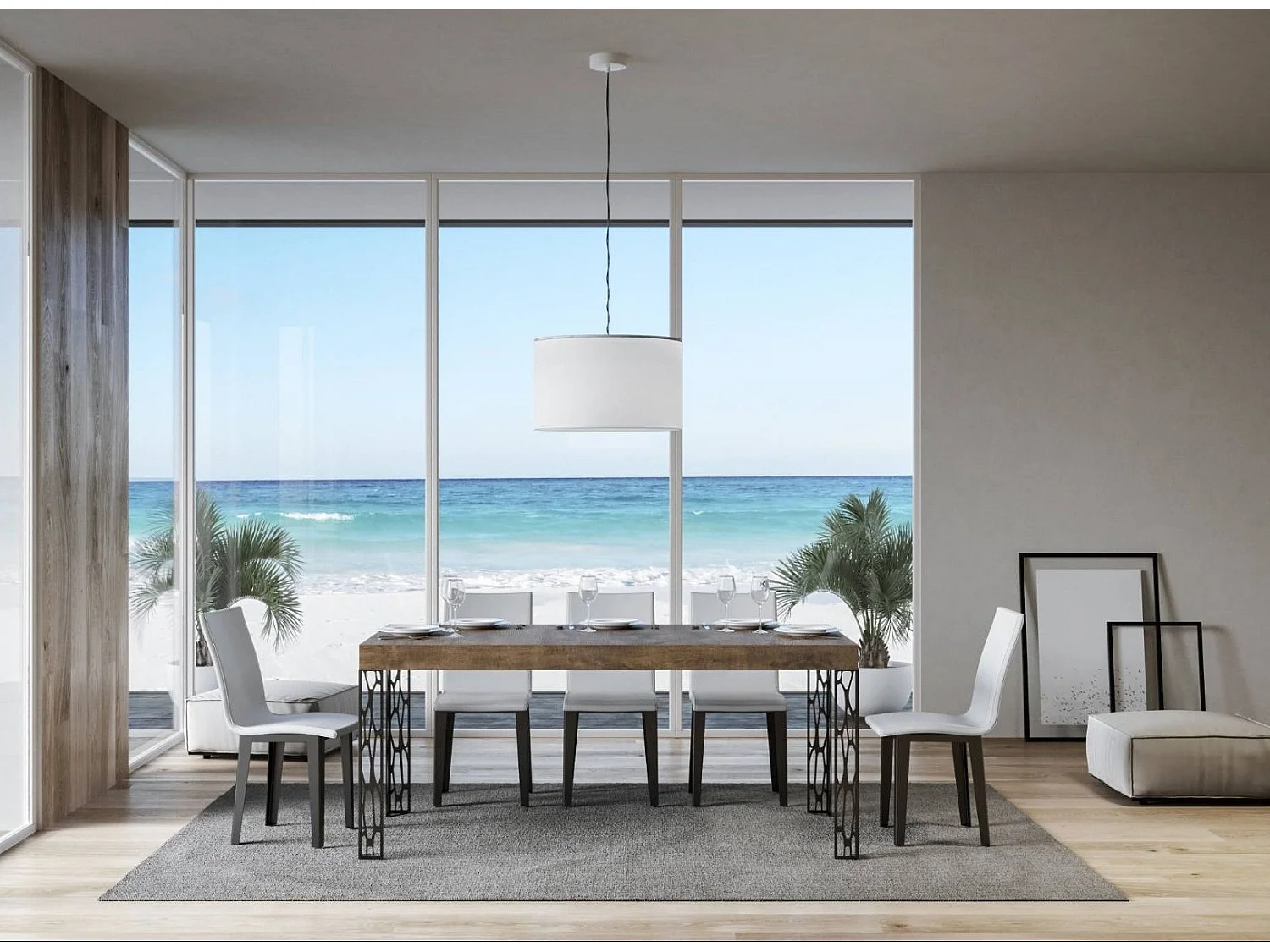 Rechthoekige eettafel 180 cm donker hout en donkergrijze metalen poten Gisa