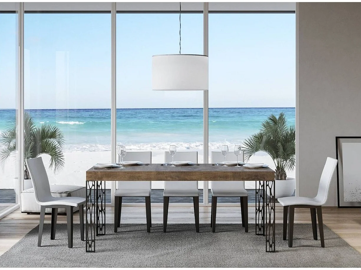 Table à manger rectangulaire 180cm bois foncé et pieds métal gris foncé Gisa