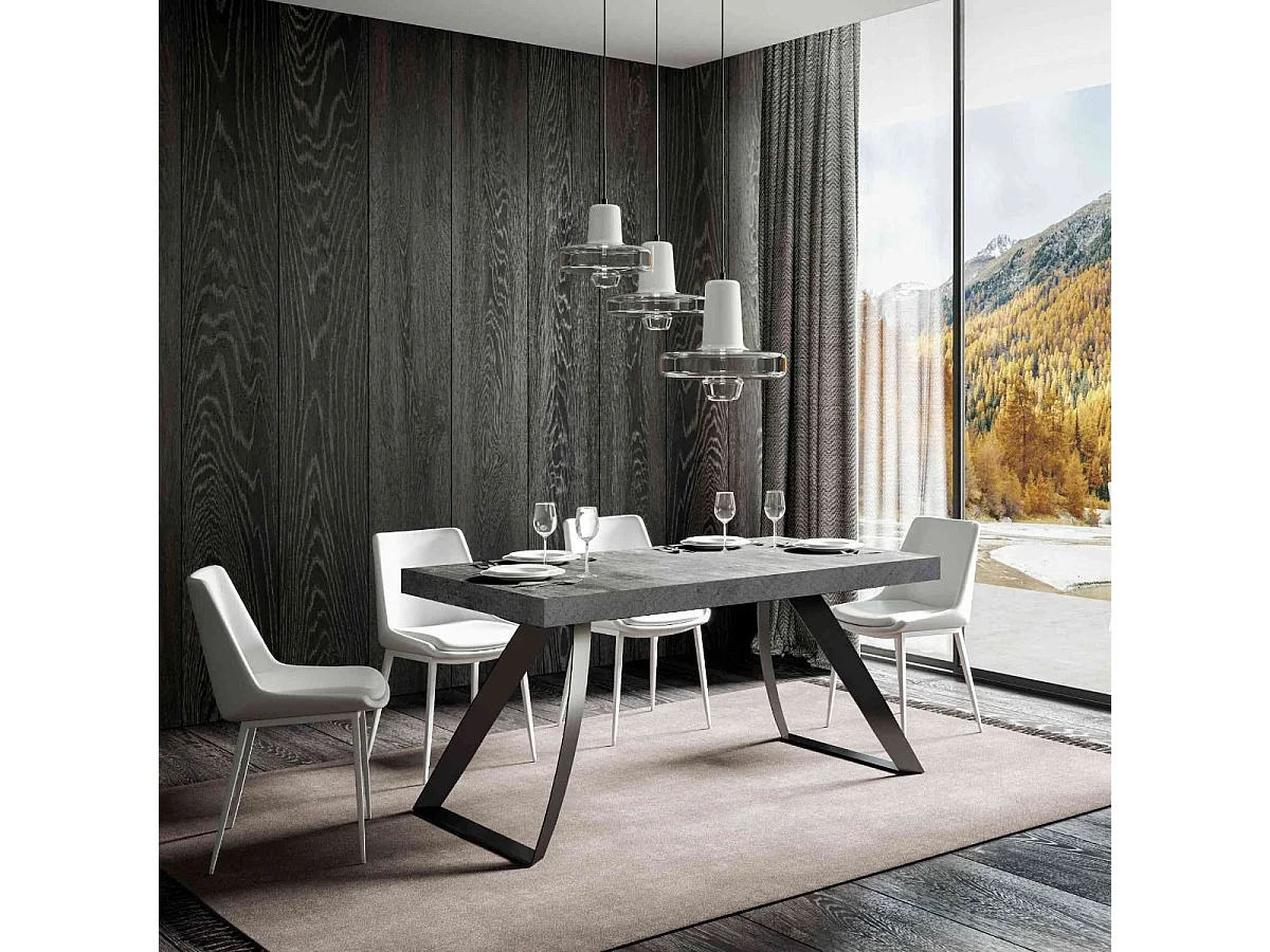 Table design 160cm grise et pieds métal incurvés anthracite Volta