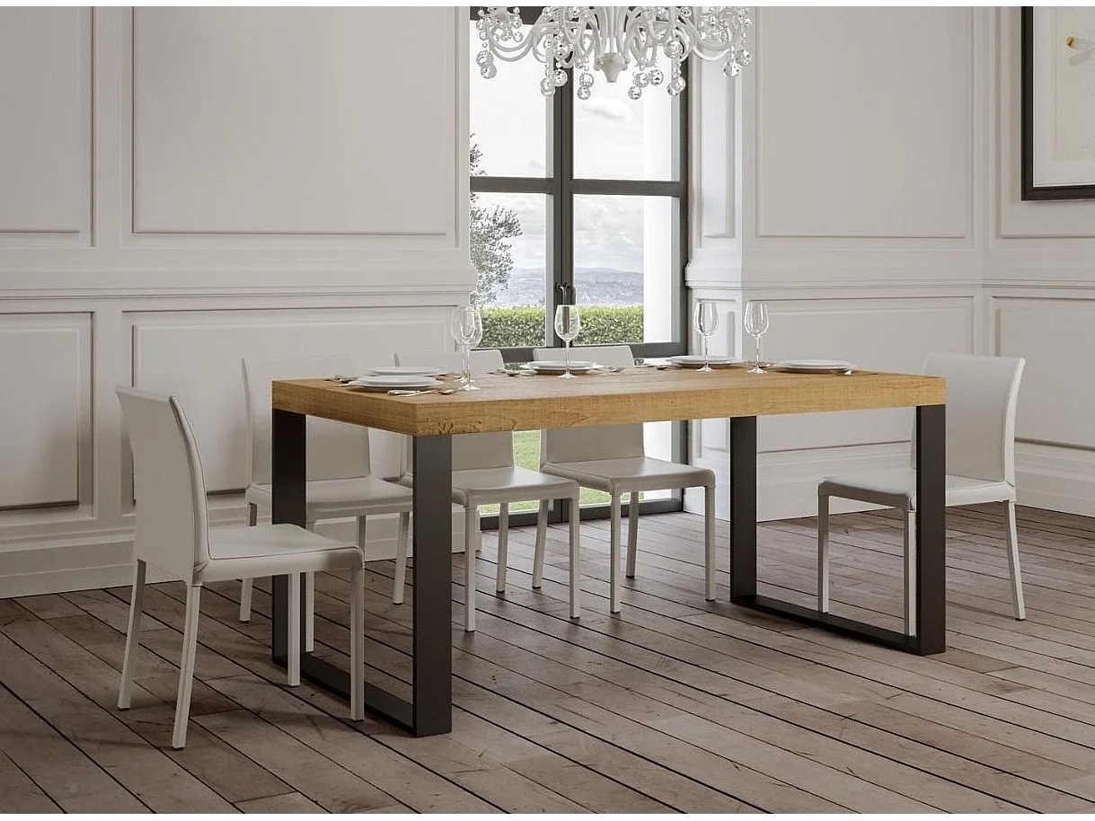 Industriële licht eiken tafel en antraciet metalen poten Tiroz 160 cm