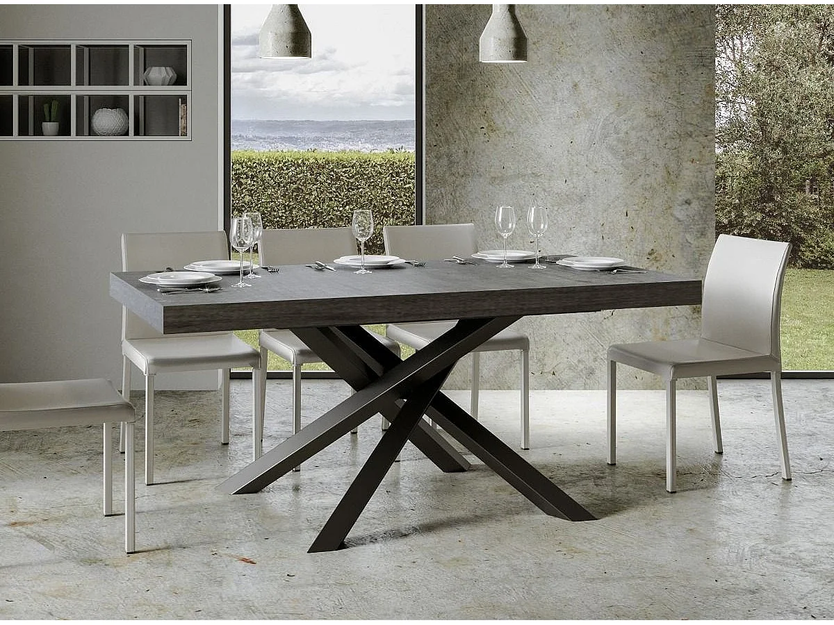 Table à manger design gris béton et pieds entrelacés anthracite 160cm Artemis