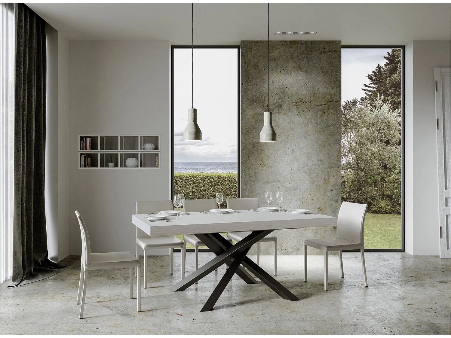 Table à manger design blanche et pieds entrelacés anthracite 160cm Artemis