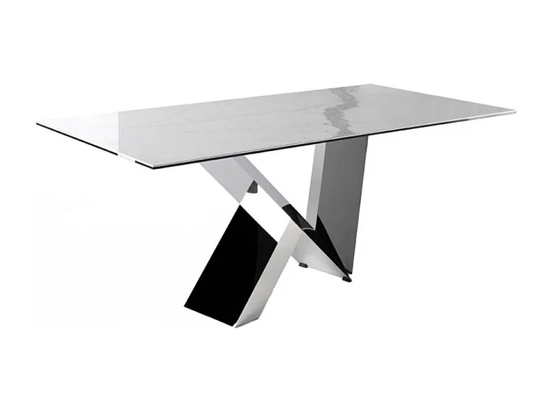 Table rectangulaire verre trempé effet marbre et acier inoxydable Futura 180cm-Dimensions L 180 x P 95 x H 75 cm