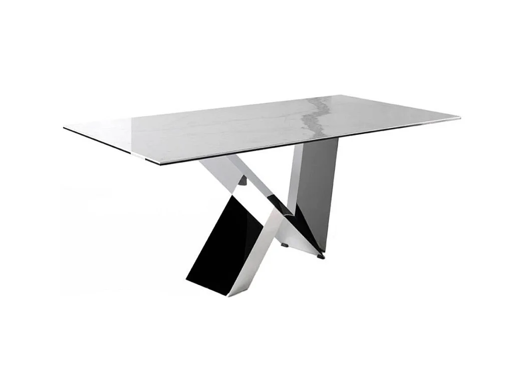 Table rectangulaire verre trempé effet marbre et acier inoxydable Futura 180cm-Dimensions L 180 x P 95 x H 75 cm