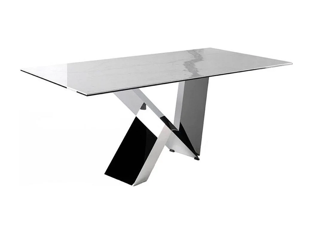 Rechthoekige tafel van gehard glas met marmereffect en RVS Futura 180 cm-Dimensies L 180 x D 95 x H 75 cm