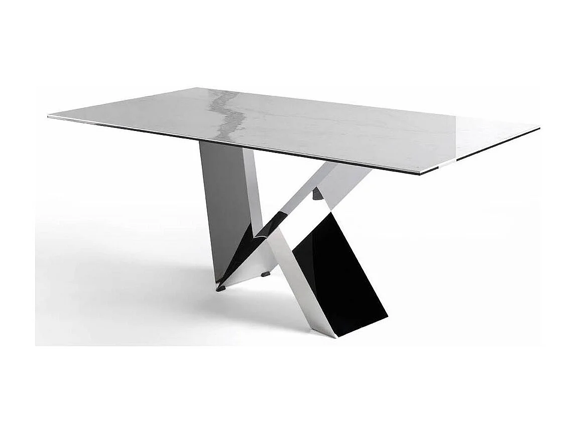 Rechthoekige tafel van gehard glas met marmereffect en RVS Futura 180 cm-Dimensies L 180 x D 95 x H 75 cm