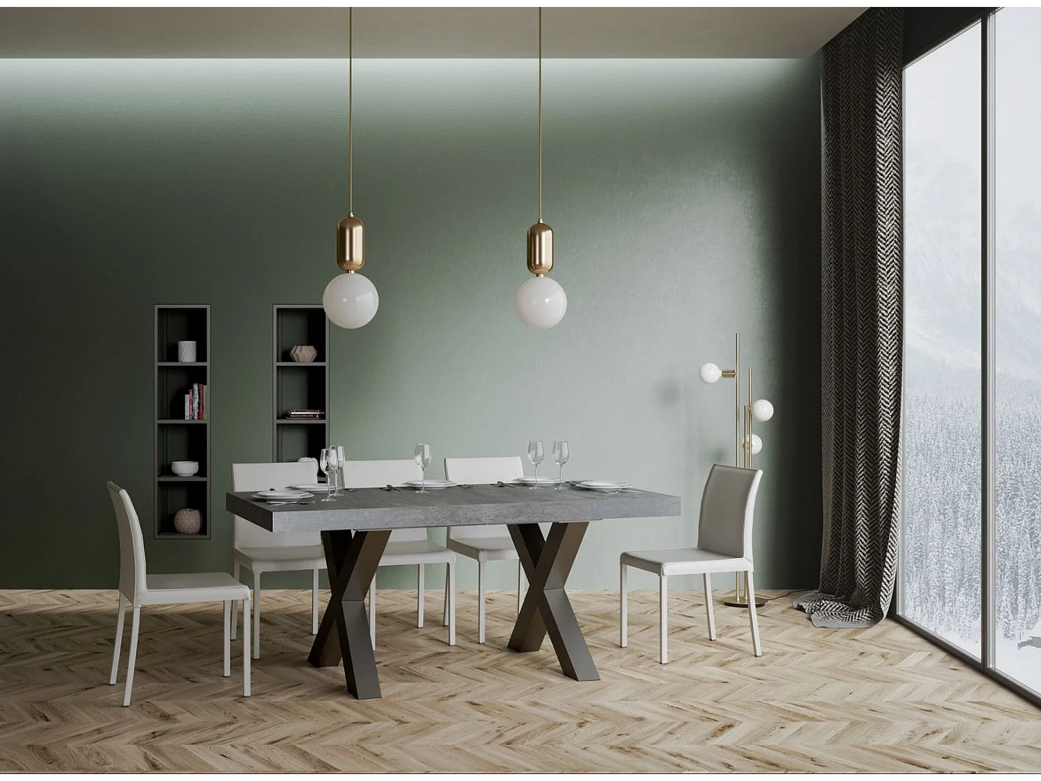 Mesa de comedor rectangular Tsara 180 cm de hormigón gris con patas de metal gris oscuro