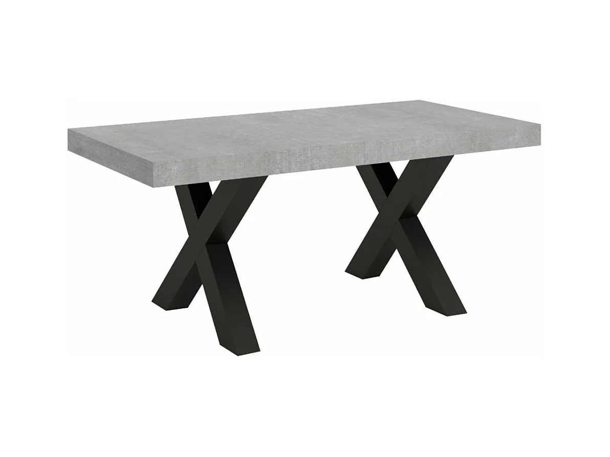 Table à manger rectangulaire gris béton et pieds métal gris foncé Tsara 180cm