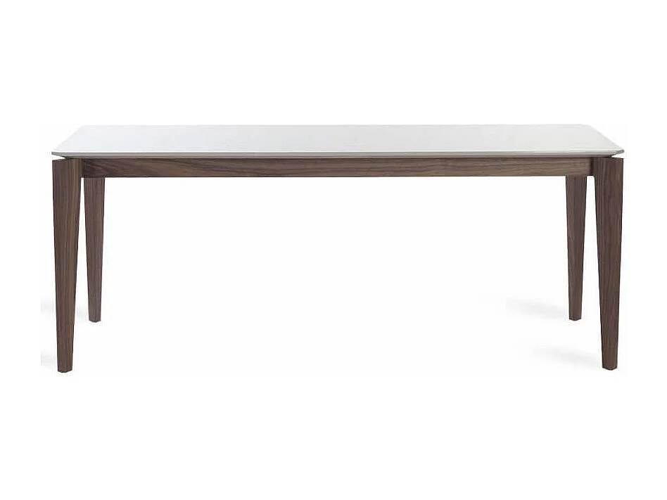 Table rectangulaire bois laqué et pieds bois noyer Muza-Couleur Acide