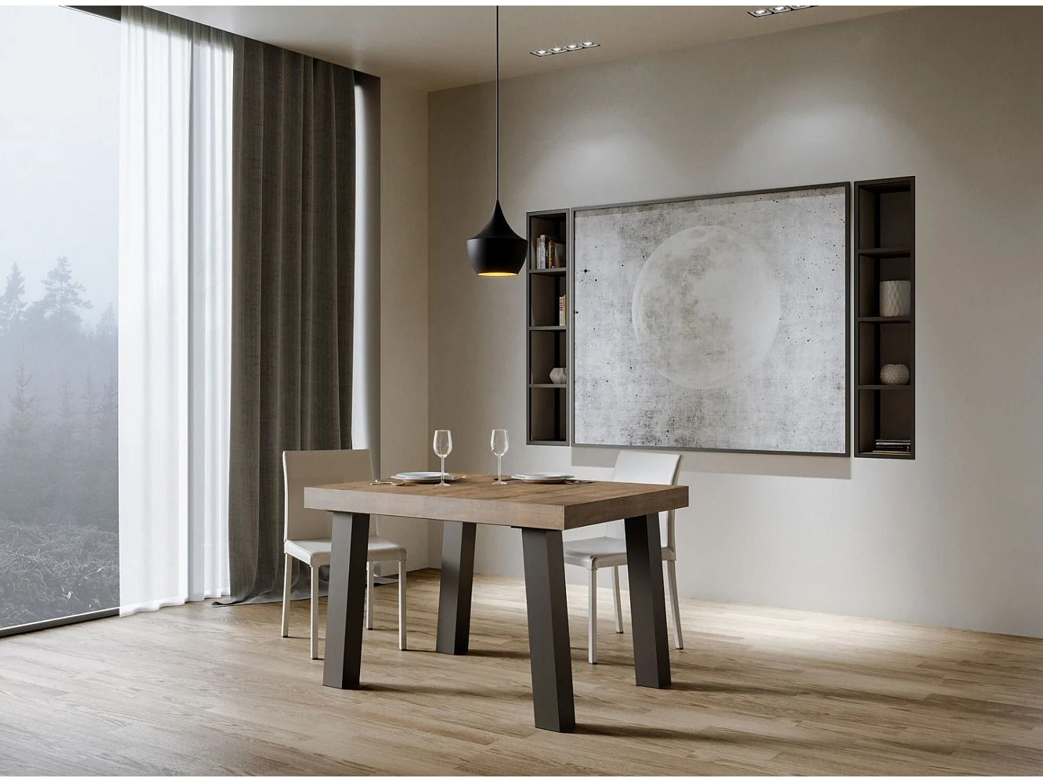 Table à manger rectangulaire bois foncé et pieds métal anthracite Bidy 130cm