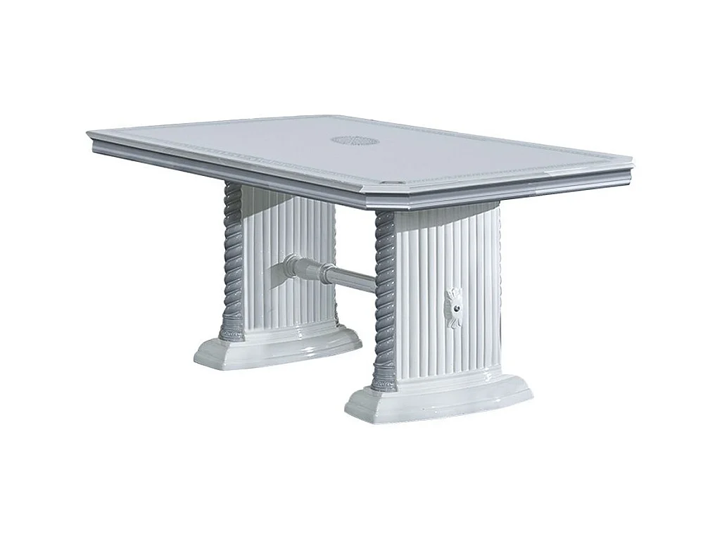 Table à manger rectangulaire extensible bois vernis laqué brillant blanc et gris Vinza 185 à 230cm