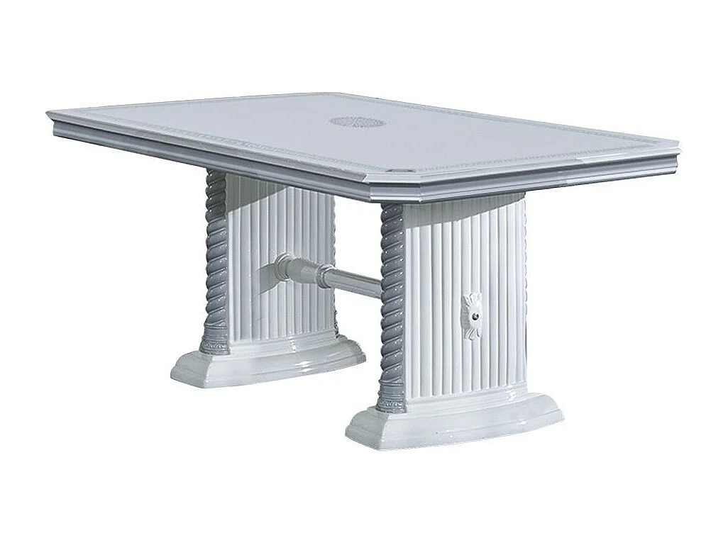 Table à manger rectangulaire extensible bois vernis laqué brillant blanc et gris Vinza 185 à 230cm