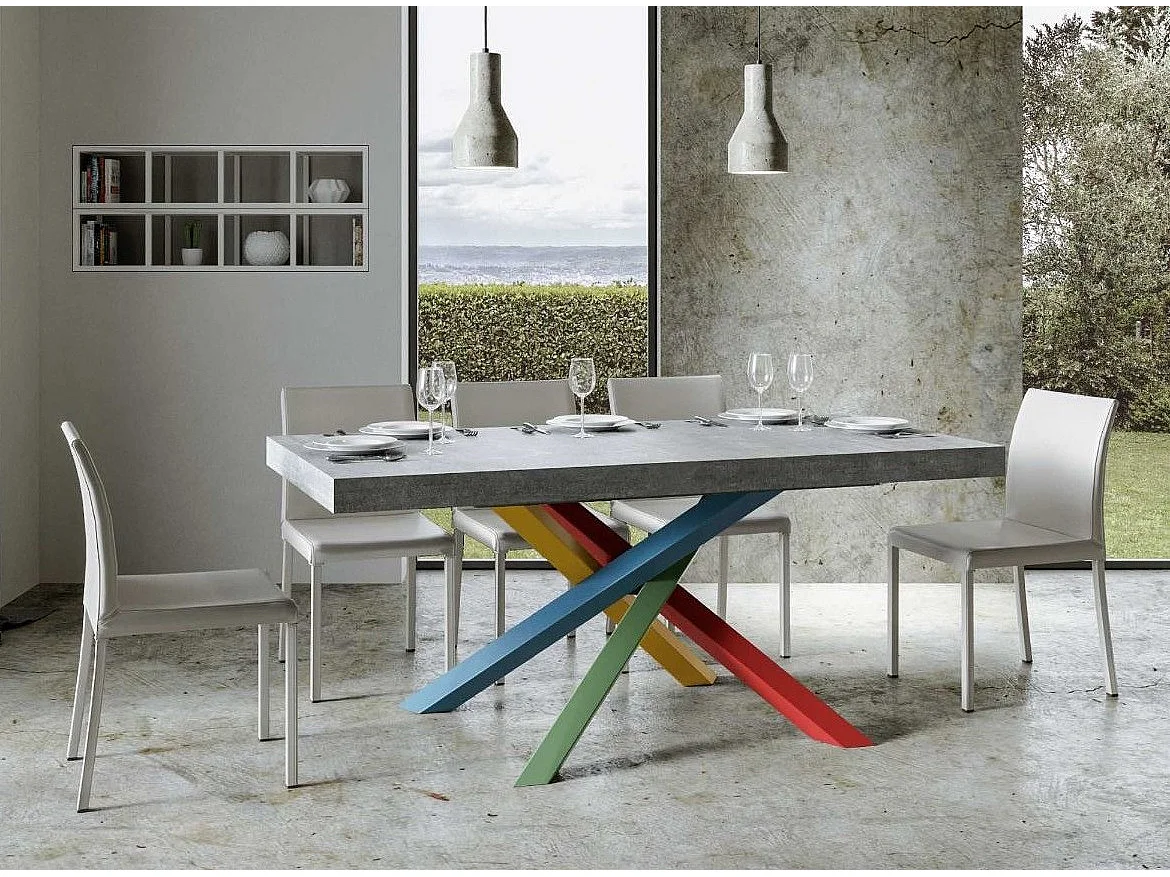 Table design grise et pieds entrelacés multicouleurs 160cm Artemis