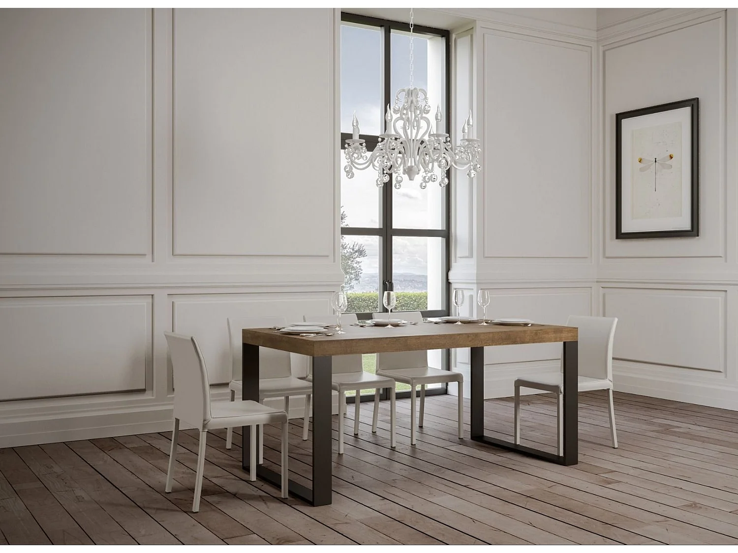 Mesa industrial Tiroz 160 cm madera oscura y patas de metal antracita