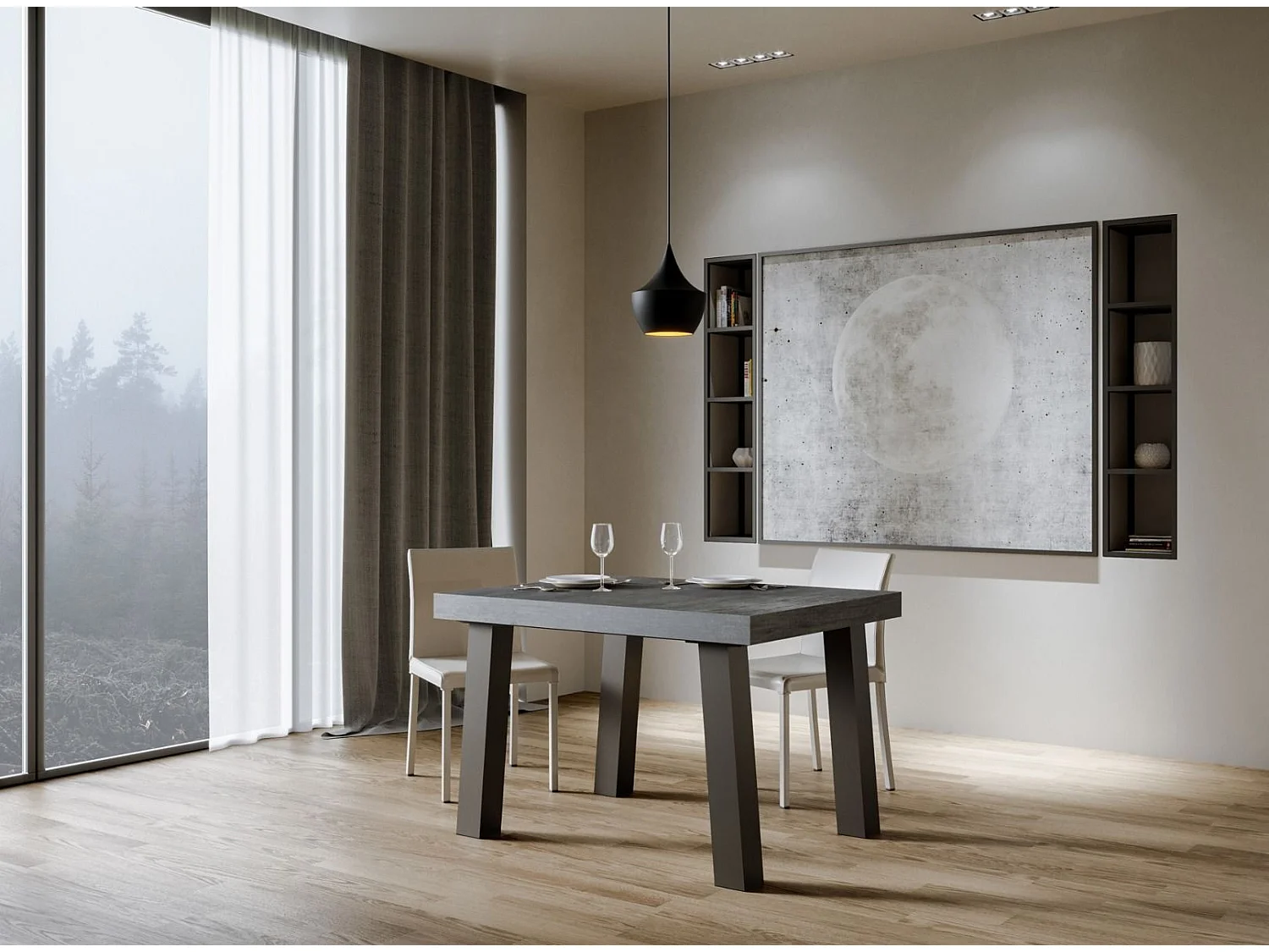 Mesa de comedor rectangular Bidy 130 cm de hormigón gris con patas de metal antracita