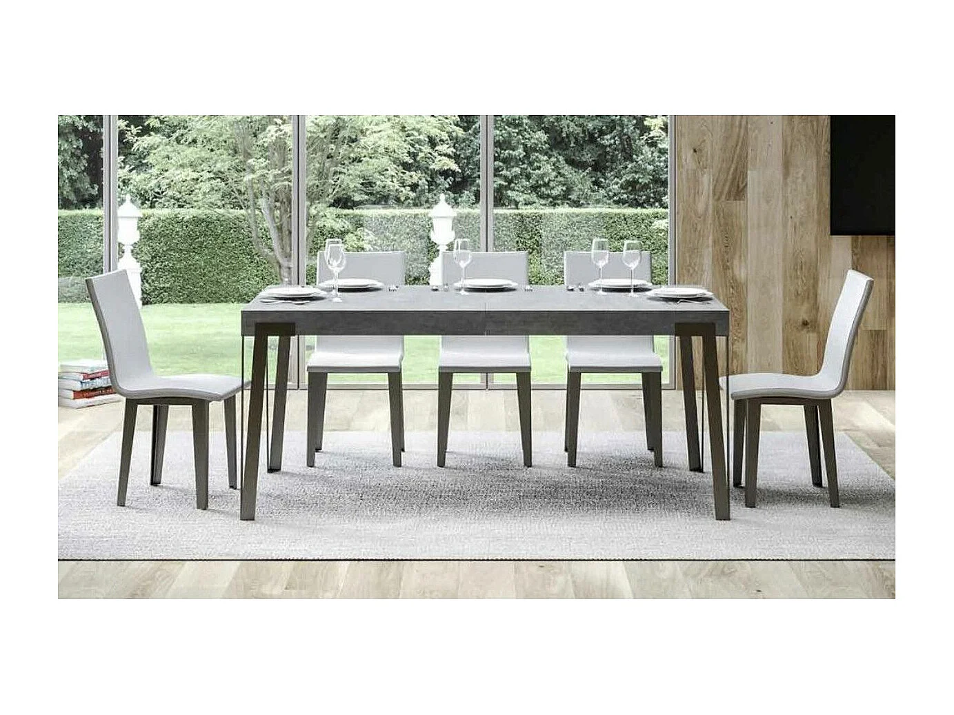 Rechthoekige tafel 180 cm walnoot en antraciet metalen poten Konta