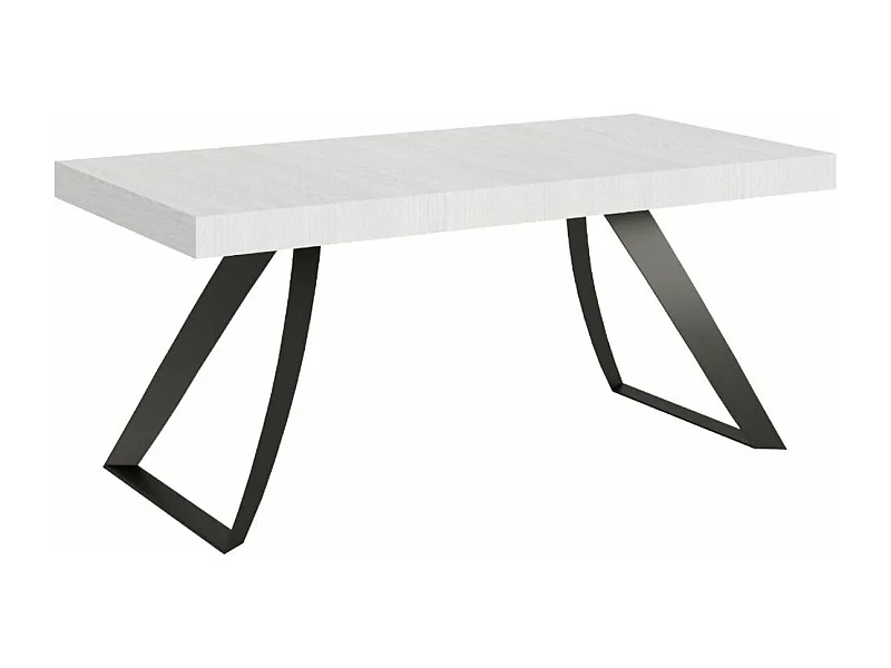 Witte designtafel 180 cm en Volta antraciet gebogen metalen poten