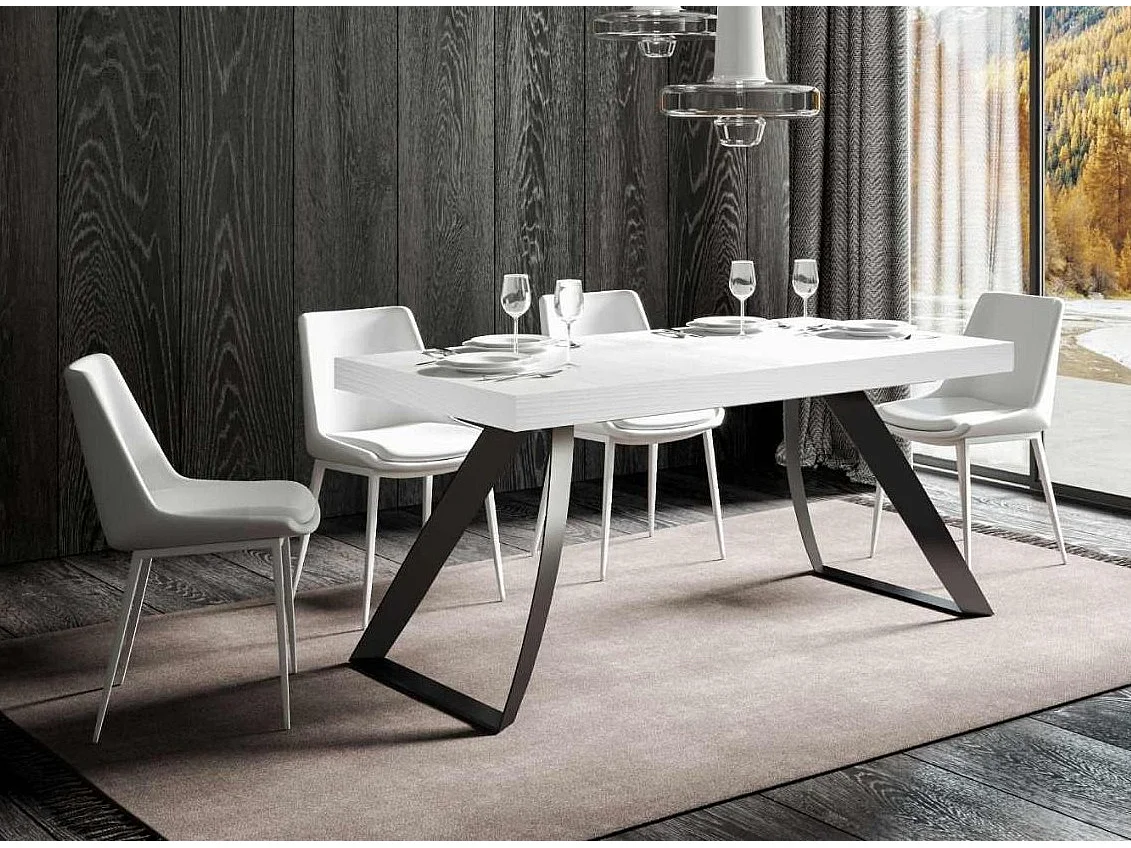 Mesa de diseño Volta 180 cm blanca con patas de metal curvado antracita