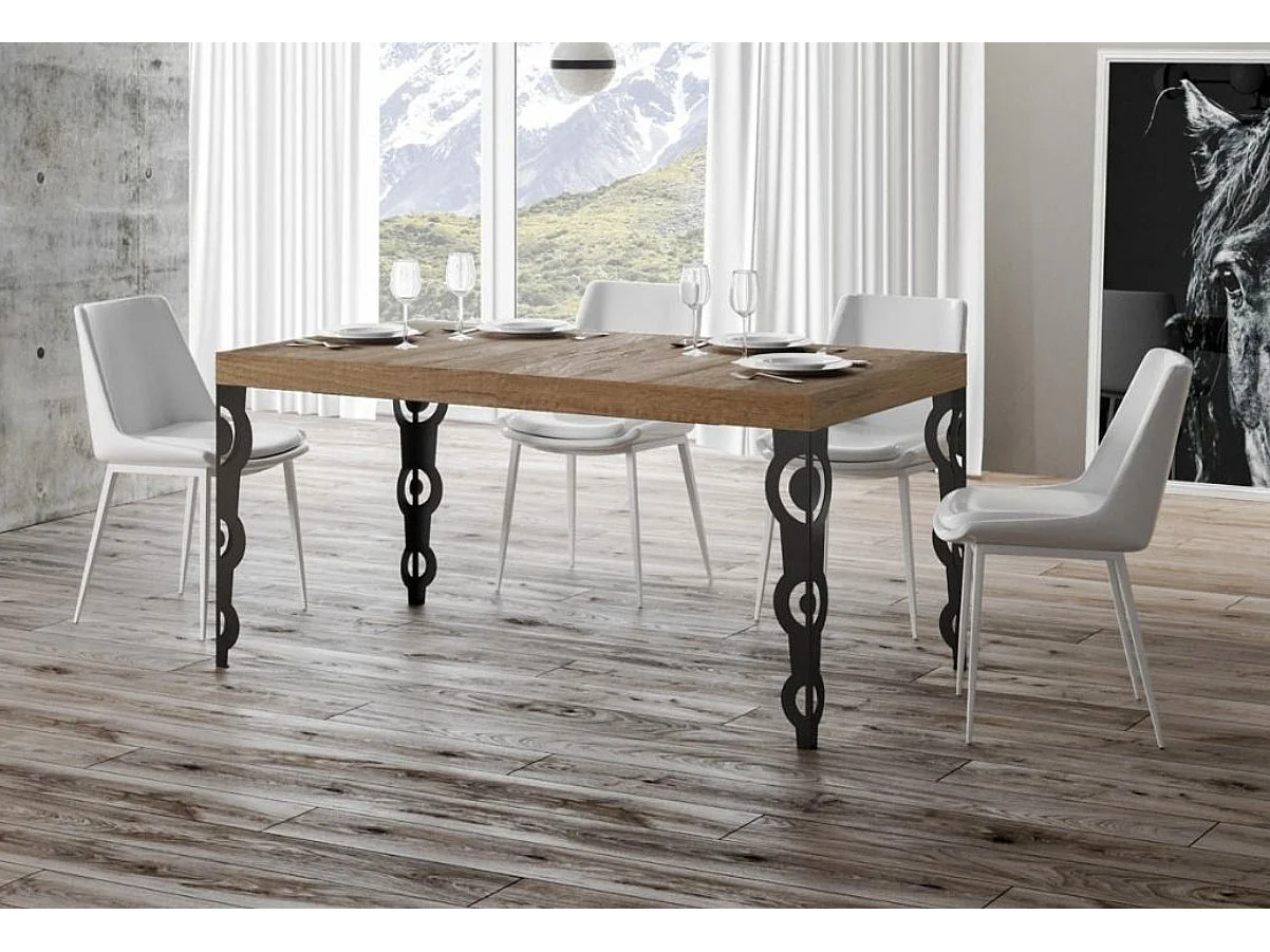 Mesa oriental rectangular 6 plazas L 130 cm roble claro y patas de metal antracita Kazay