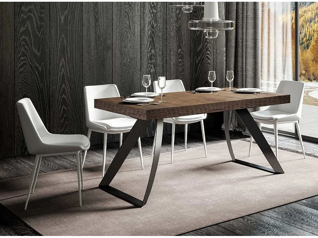 Table design 180cm noyer et pieds métal incurvés anthracite Volta