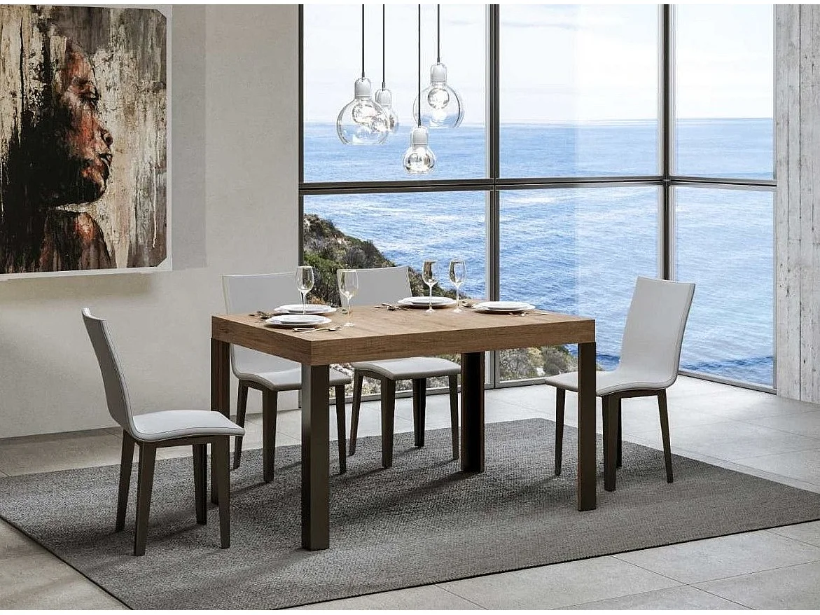 Table à manger rectangulaire bois clair et pieds métal gris foncé Liva 130cm