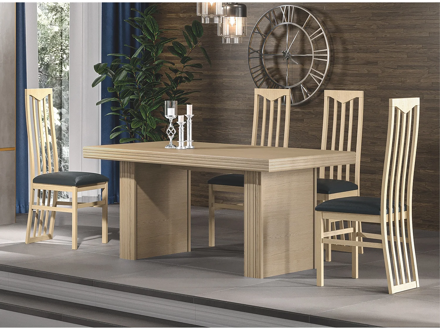 Table à manger moderne rectangulaire chêne clair Italino 160cm