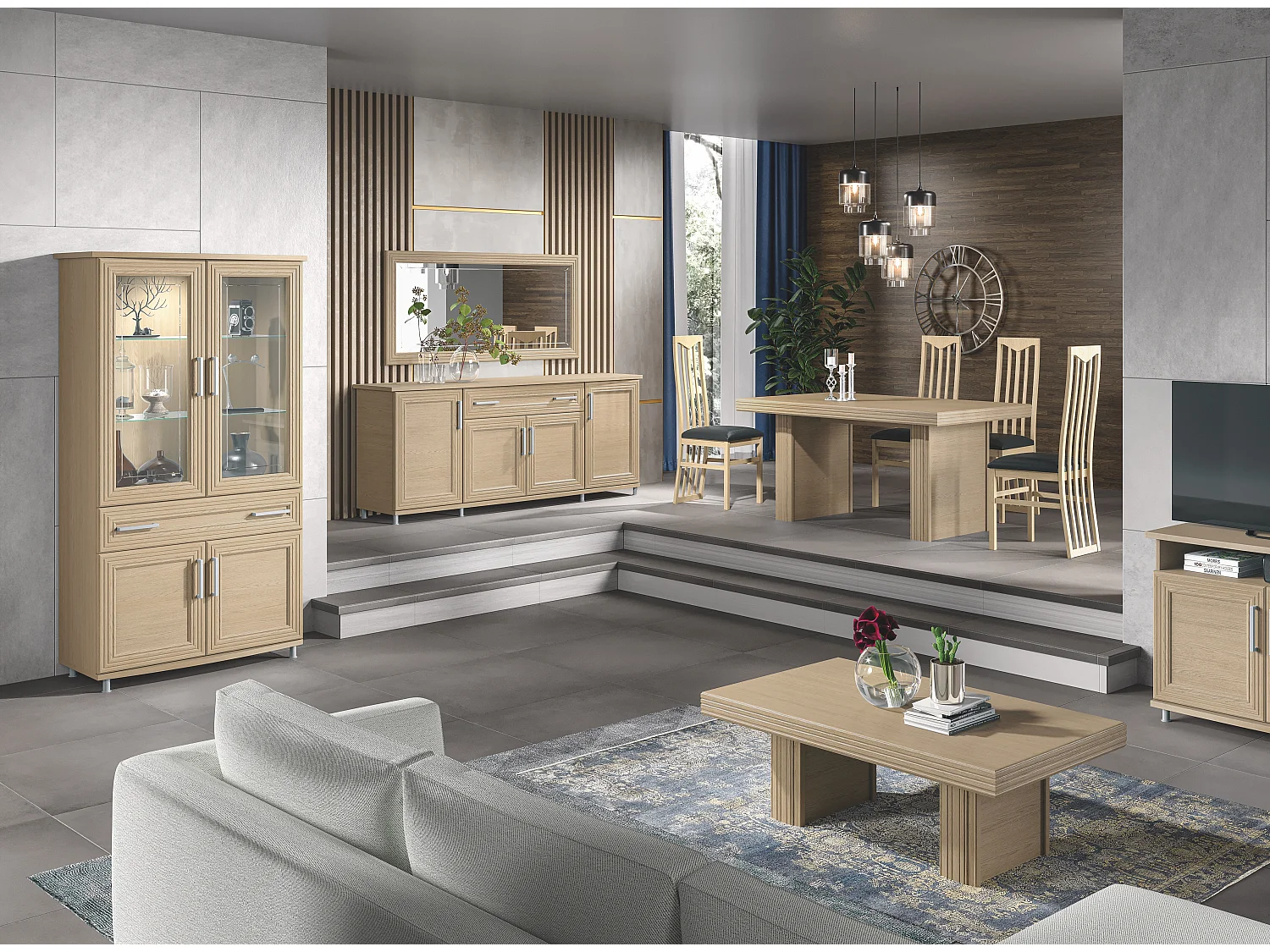 Table à manger moderne rectangulaire chêne clair Italino 160cm