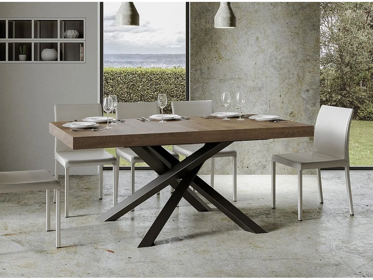 Table à manger design marron et pieds entrelacés anthracite 160cm Artemis