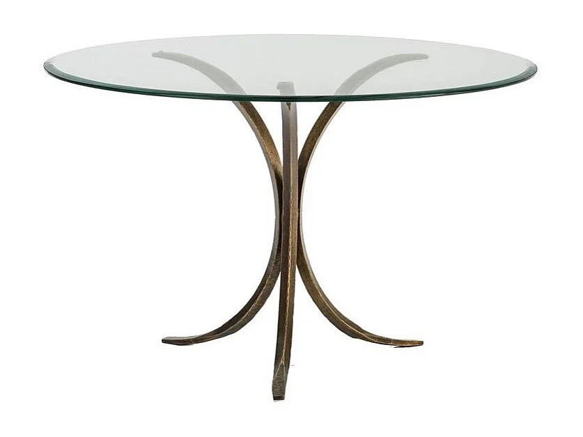 Table à manger ronde verre trempé et métal doré Daisie 120