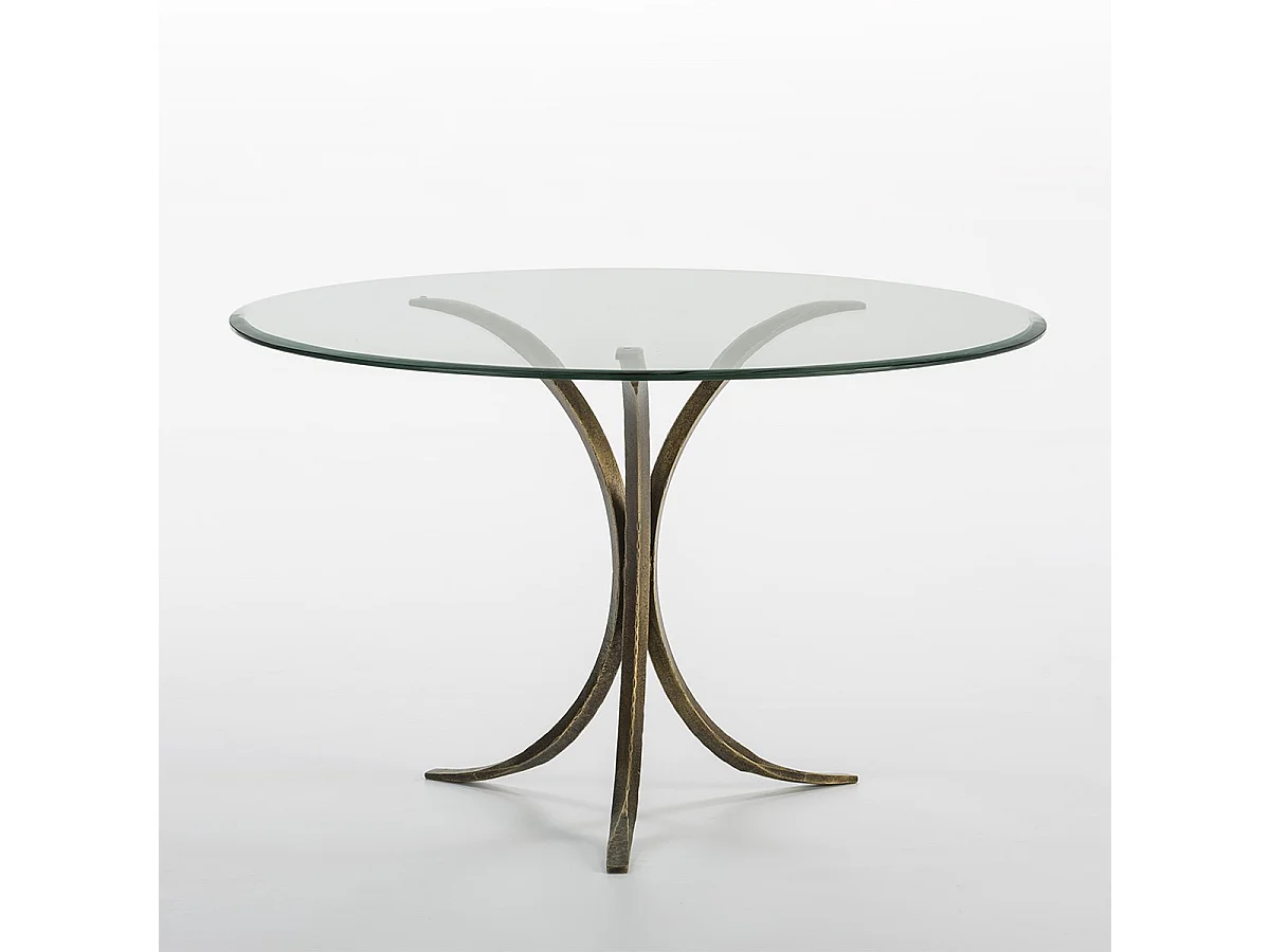 Table à manger ronde verre trempé et métal doré Daisie 120